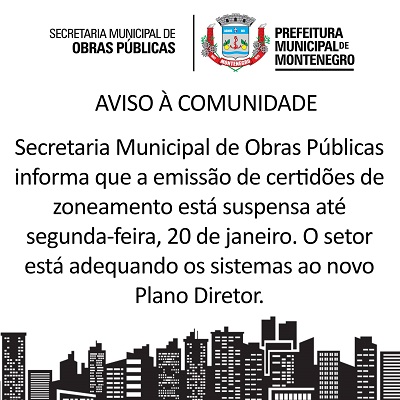 AVISO À COMUNIDADE: Emissão de certidões de zoneamento