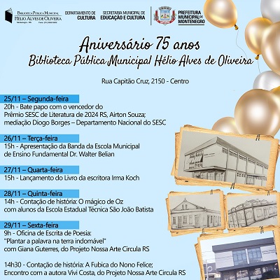 Biblioteca Pública festeja 75 anos com programação especial