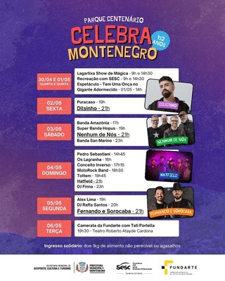 Celebra Montenegro traz grandes shows à cidade