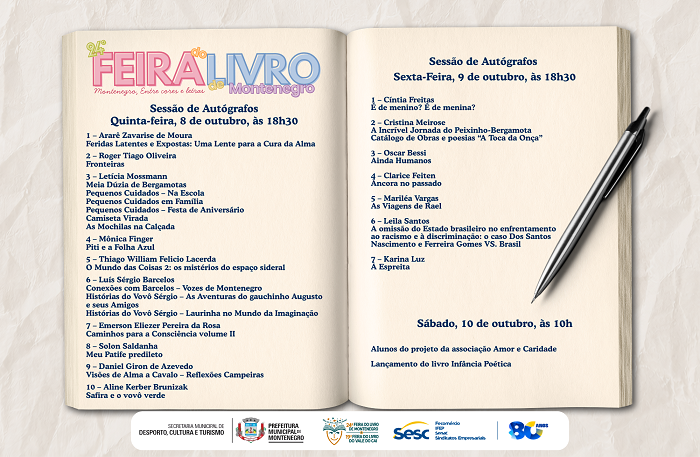 Feira do Livro reúne produção literária de Montenegro em sessões de autógrafos