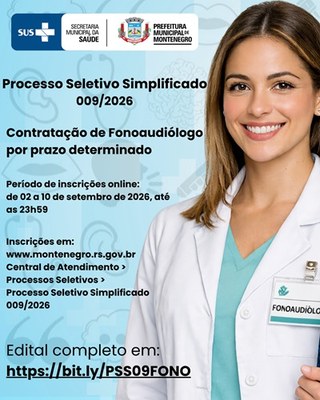 Inscrições para contratação temporária de fonoaudiólogo começam na quarta-feira