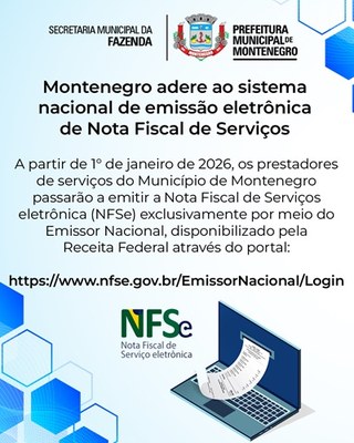 Montenegro adere ao sistema nacional de emissão eletrônica de Nota Fiscal de Serviços