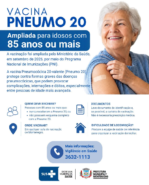 Vacina Pneumo 20 é ampliada para idosos com 85 anos ou mais